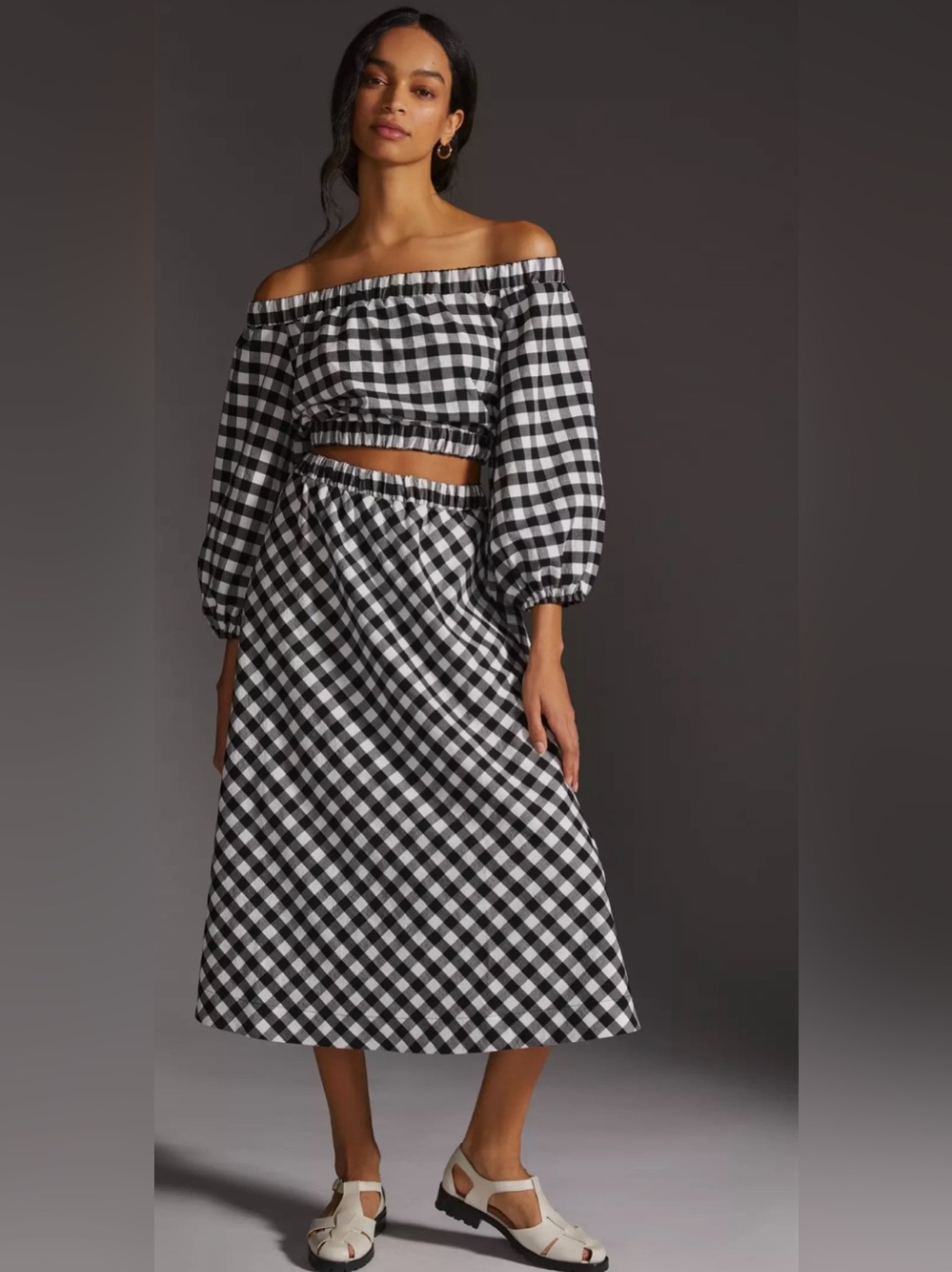 Anthropologie Maeve Gingham Skirt Set Black & White Size XS